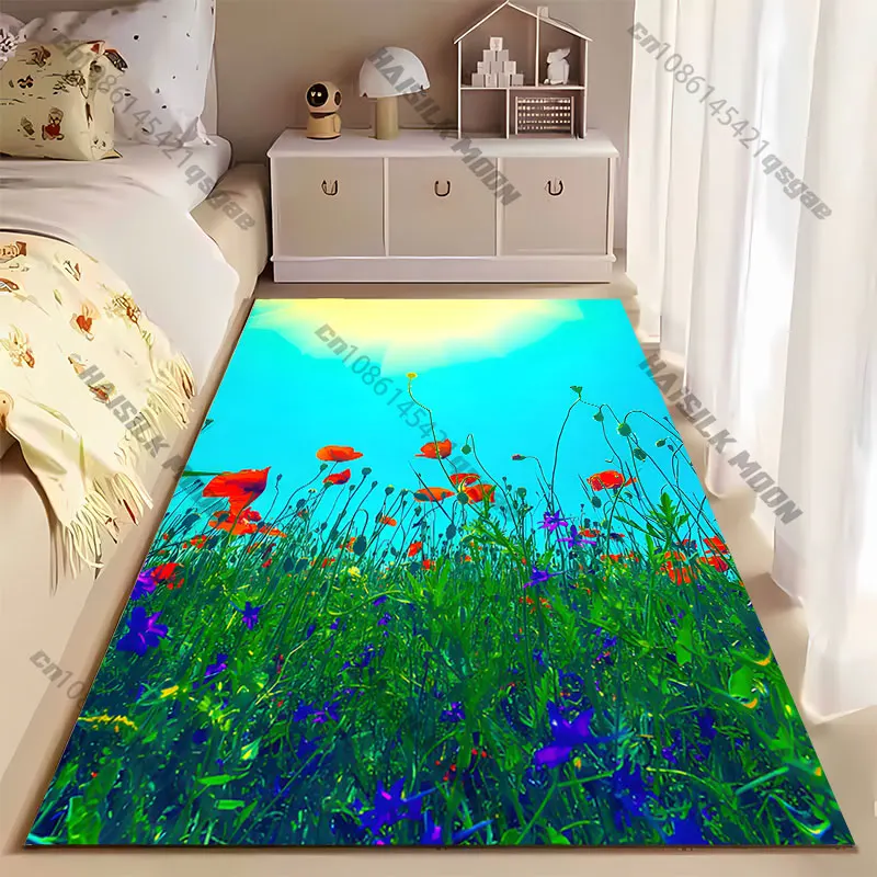 Nature flowers sunshine and sky carpet Yoga living room room decor children's crawling mat doormat area rug games mat