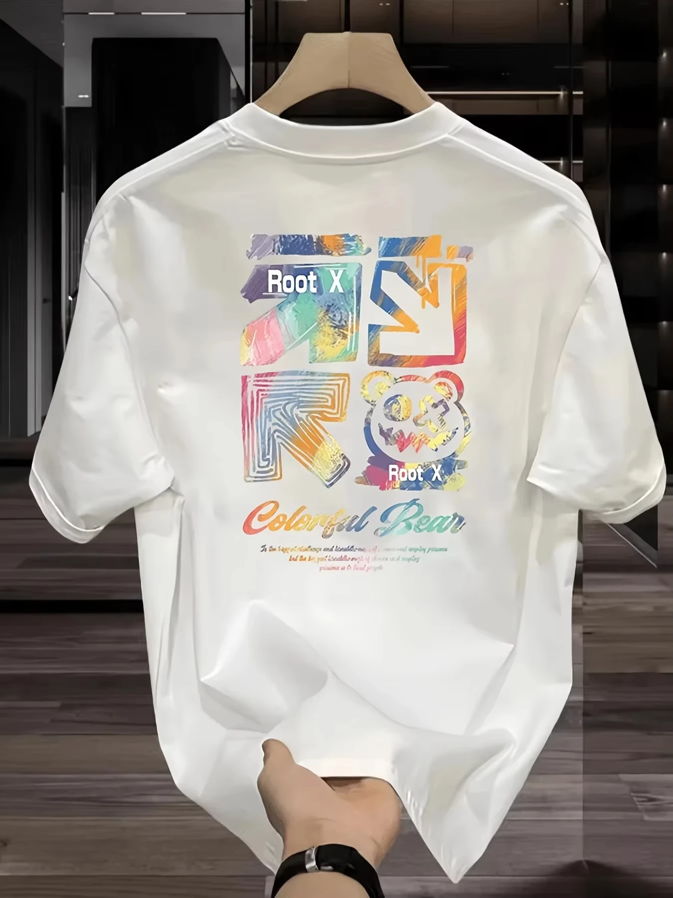 2026 Men's Oversized T Shirt Colorful Graffiti Bear Letter Graphic Print Short Sleeve Cotton Streetwear Unisex Tee