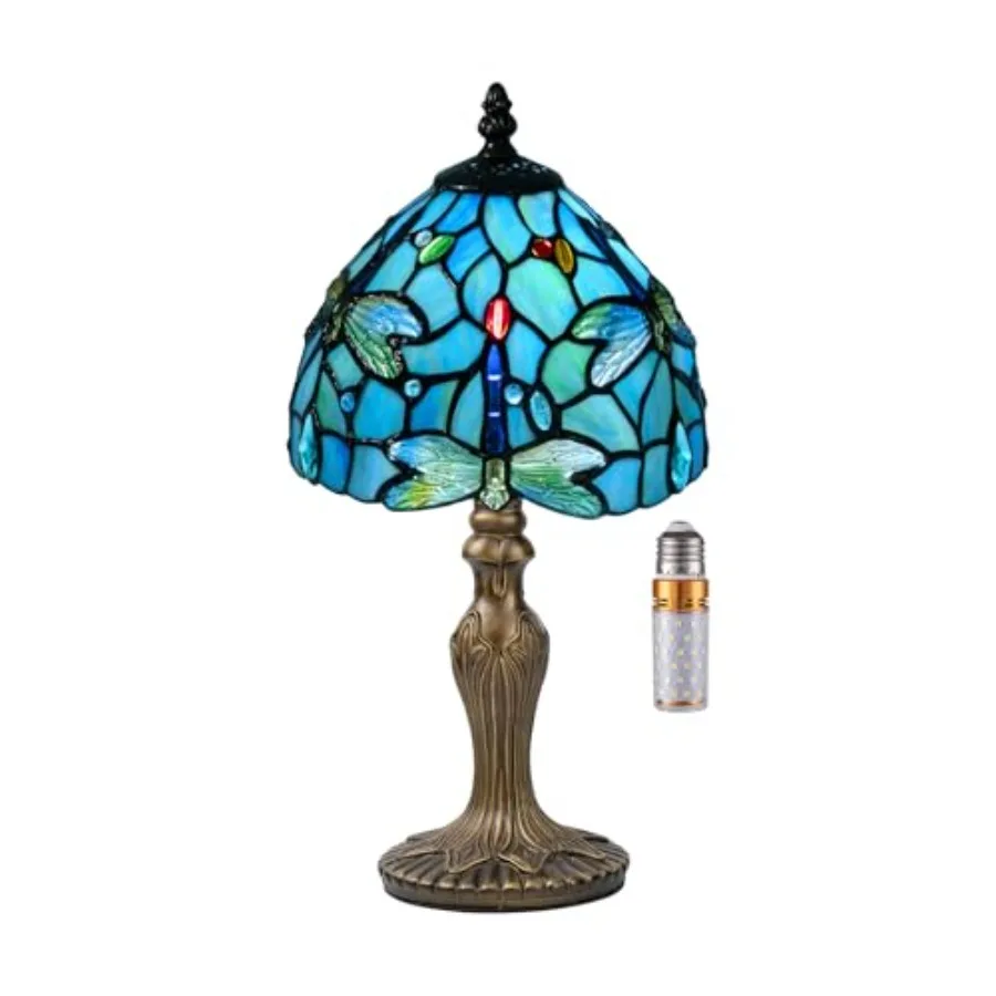 

Small Tiffany Table Lamp, 3 Color-Temperature Dragonfly Stained Glass Lamp, 8 Inch Tiffany Style Lamp for Bedroom Living Room H