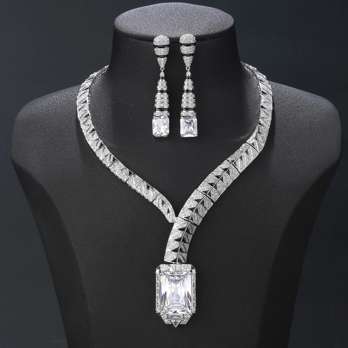 Luxury Cubic Zirconia Necklace Earrings Jewelry Sets Bridal Wedding Lady Party Accessories CN11529