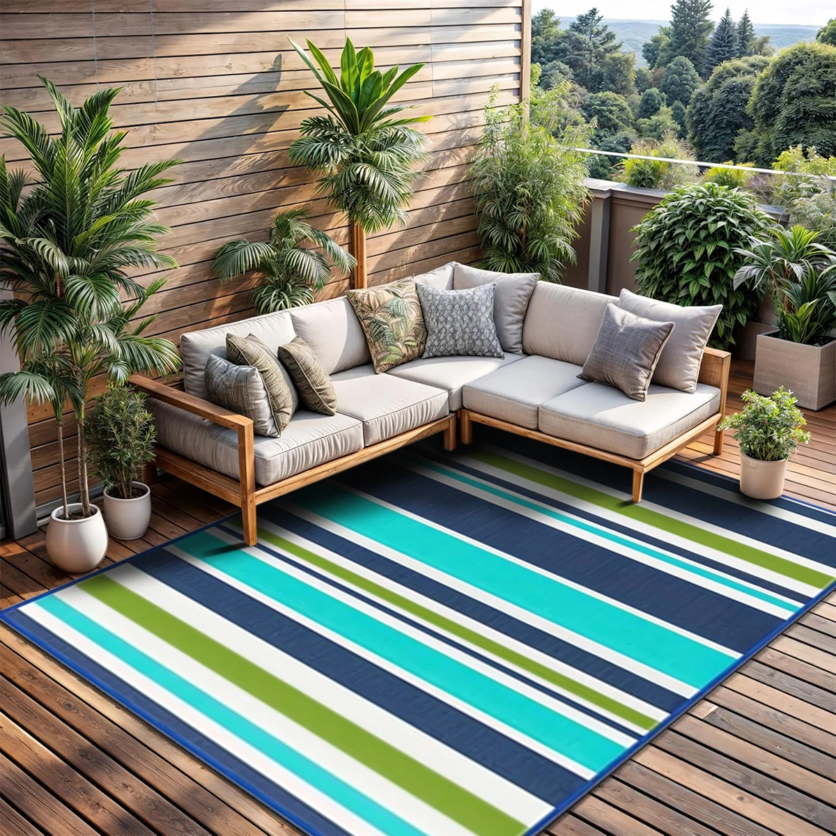 

Outdoor Rugs Single Layer Waterproof Reversible Plastic Straw Patio Area Rugs PP Material Striped Style Carpets Picnic Mats