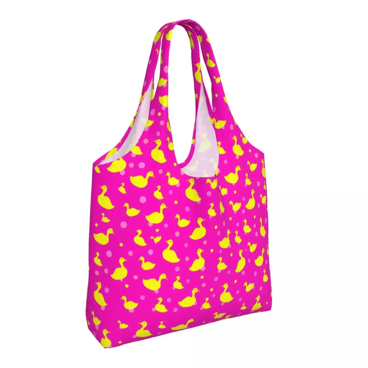 Custom Rubber Ducky Pink Canvas Shopping Bag Women Washable Large Capacity Grocery Shopper Tote Bags