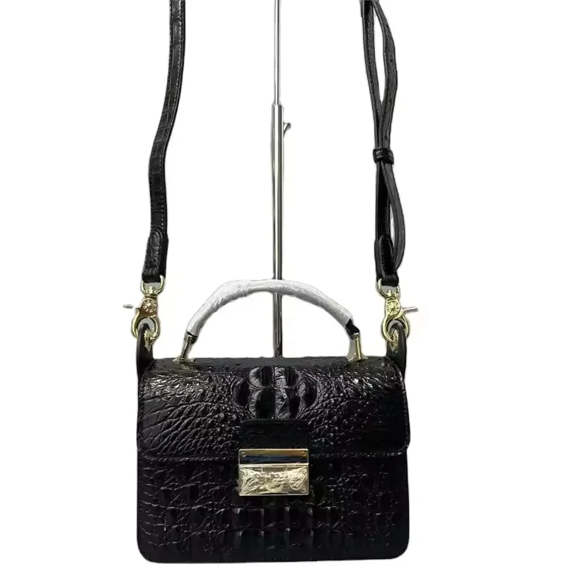 

Exotic Genuine Alligator Skin Lady Small Black Handbag Authentic Crocodile Leather Women Purse Female Single Cross Shoulder Bag