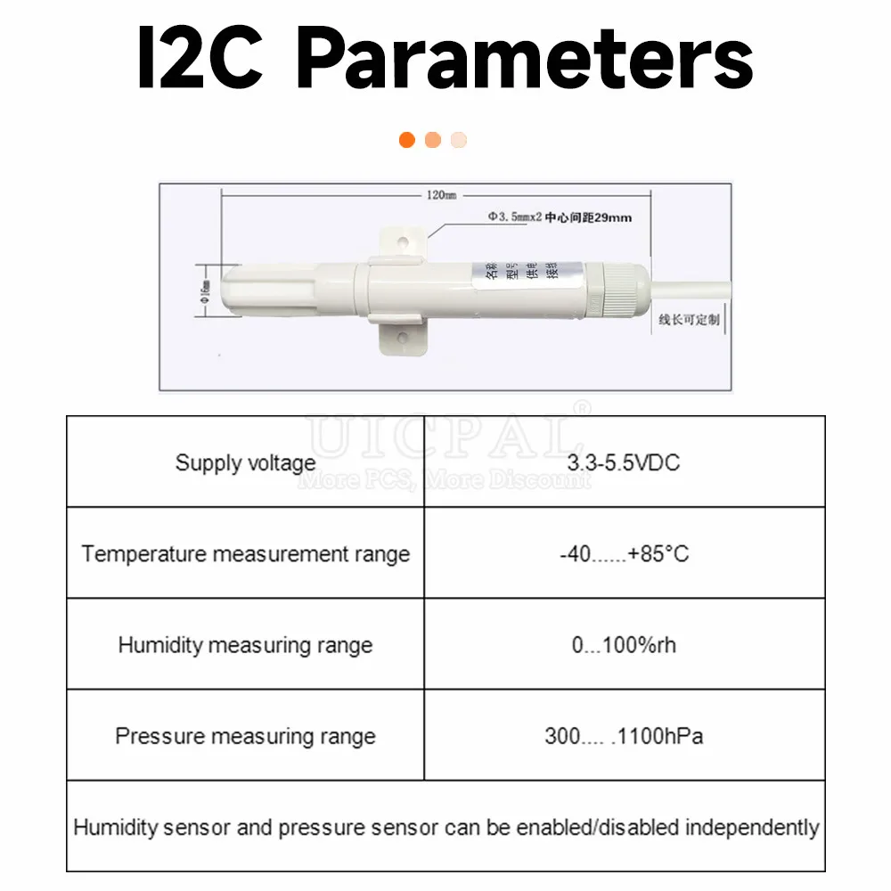 BME280 Temperature Humidity Sensor Probe Cable 1M 2M 3M 5M Digital Sensor I2C RS485 Output Modbus Waterproof High Precision