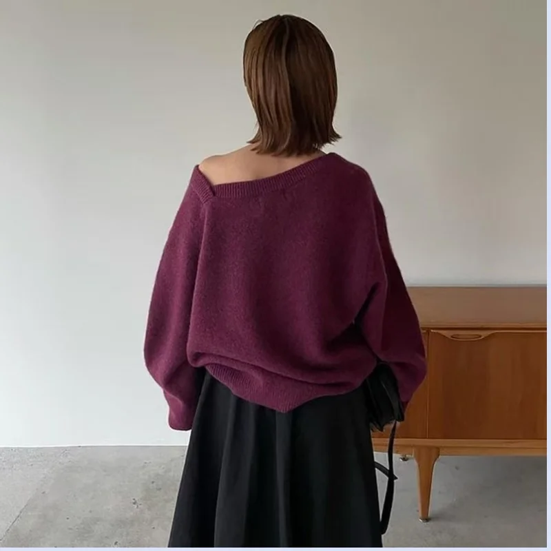 24 Autumn New Off Shoulder Cashmere Sweater Japanese Sexy Design Sweater