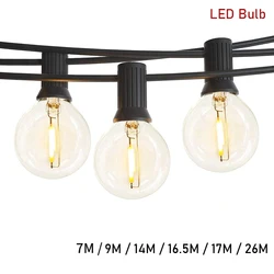 7/26M Festoon LED Globe String Light Fairy LED G40 Outdoor For Christmas Party Garden Decor Garland Lamp Street Patio Backyard