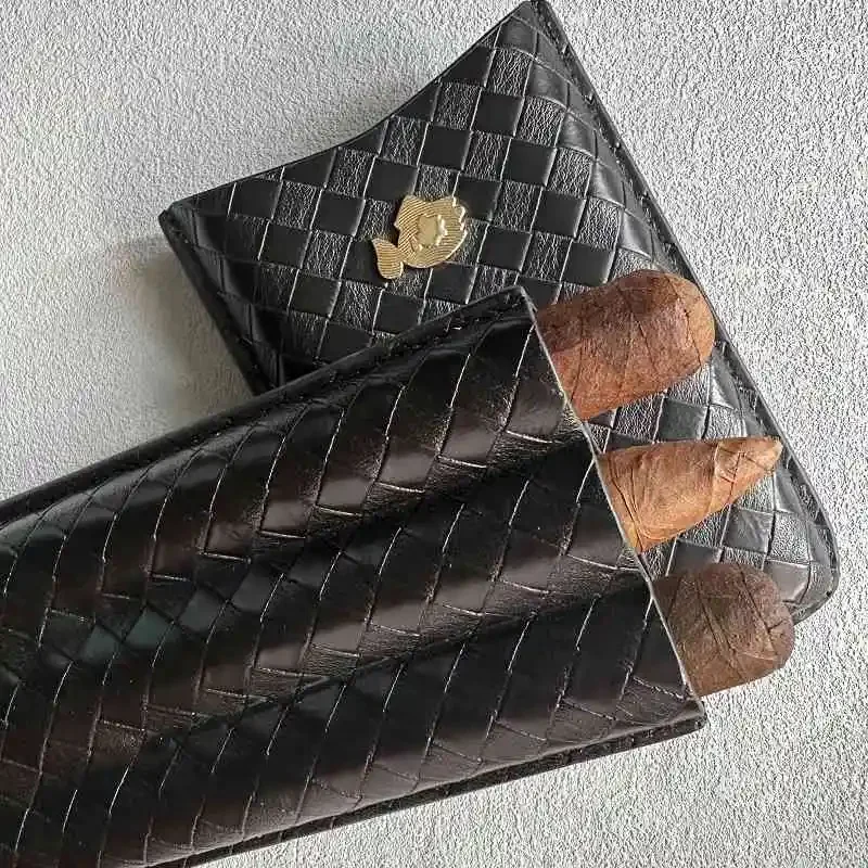 

Durable Leather Case Holder 3 Tube Travel Brown Cigar Cedar Humidor With Cutter917