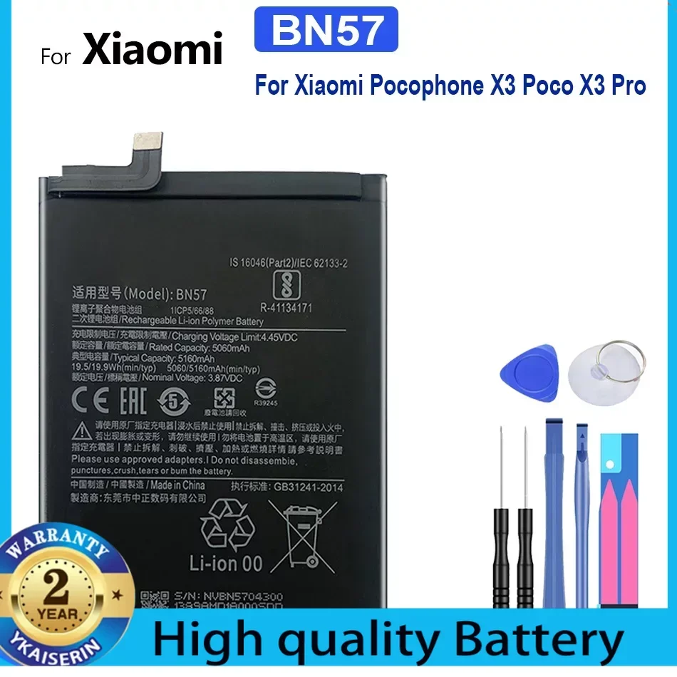 Replacement Batteries for Xiaomi Pocophone X3, Poco X3 Pro, BN57, BN61, 6000mAh Cell Phone Battery Warranty 2 Years + Track Code