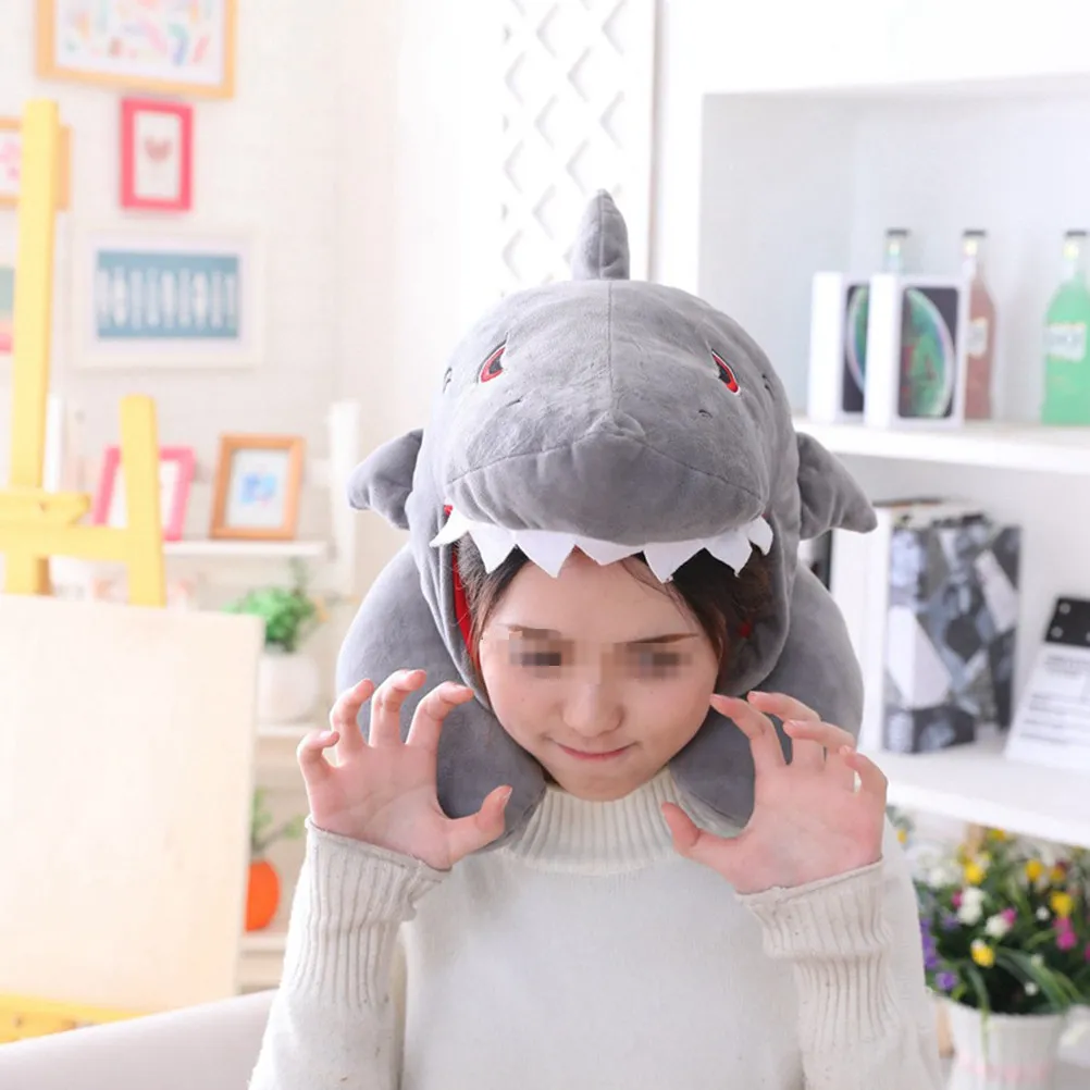 

Shark Hooded Neck Pillow U-Shaped Travel Pillow for Airplane Car Train Comfortable Skin-Friendly Design Funny