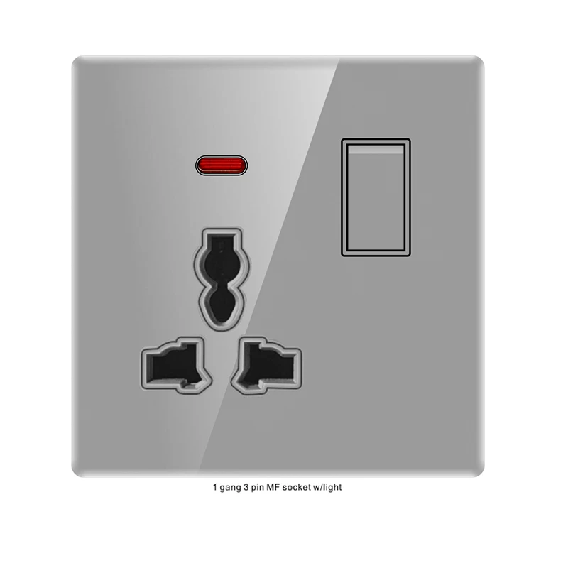 Toma de corriente multipunto con Panel de vidrio gris, interruptor de pared eléctrico con 2 puertos USB y luces indicadoras para el hogar, 5 uds.