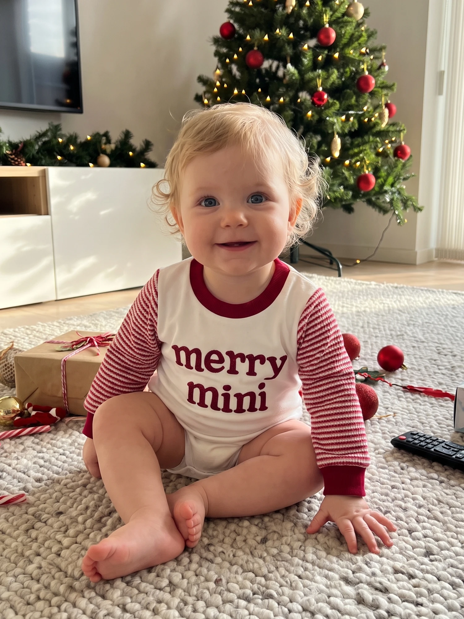 Striped Sleeve Round Long Striped Infant-Baby-Christmas Neck-Jumpsuit Long Long Striped Sleeve Jumpsuit Infant Baby