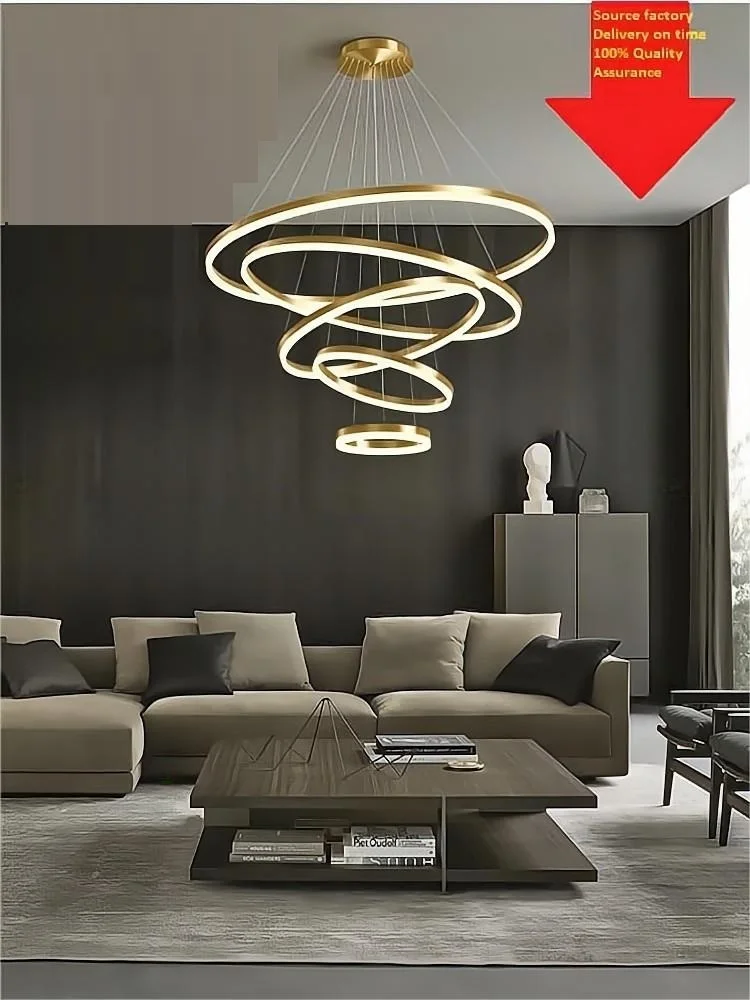 Modern Led Rings Pendant Lamp  Circle Ceiling Hanging Chandelier for Cottage Living Dining Room Staircase Home Lighting Fixture