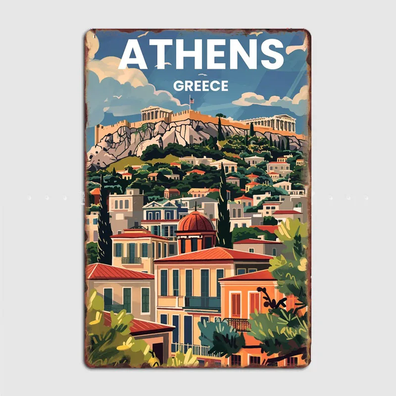 Athens capital of Greece Vintage Travel Scenery Poster Metal Sign Mural Plates Club Tin Home Decor Room Decoration Wall Decor