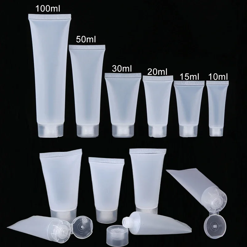 30Pcs 5-100ml Mini Plastic Frosted Cosmetic Soft Tubes W/ Flip Lid Portable Sample Bottles For Facial Cleanser Hand Cream Makeup