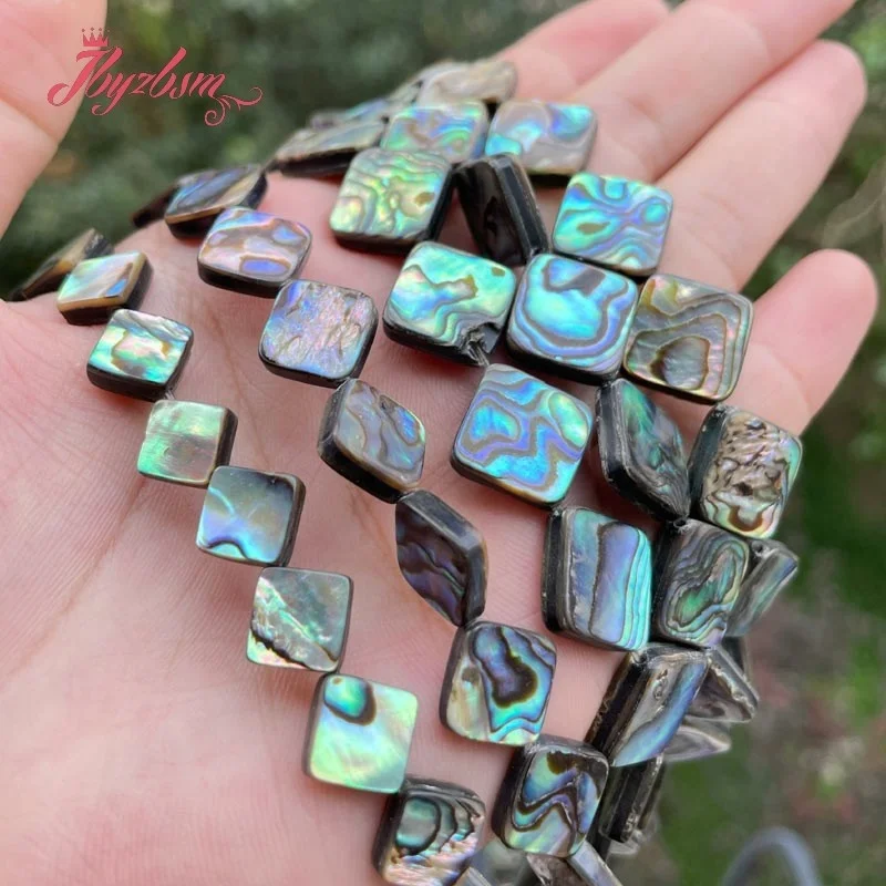 Diagonal Square Multicolor Abalone Shell Natural Stone Spacer Beads for Needlework DIY Accessories Bracelet Jewelry Making 15