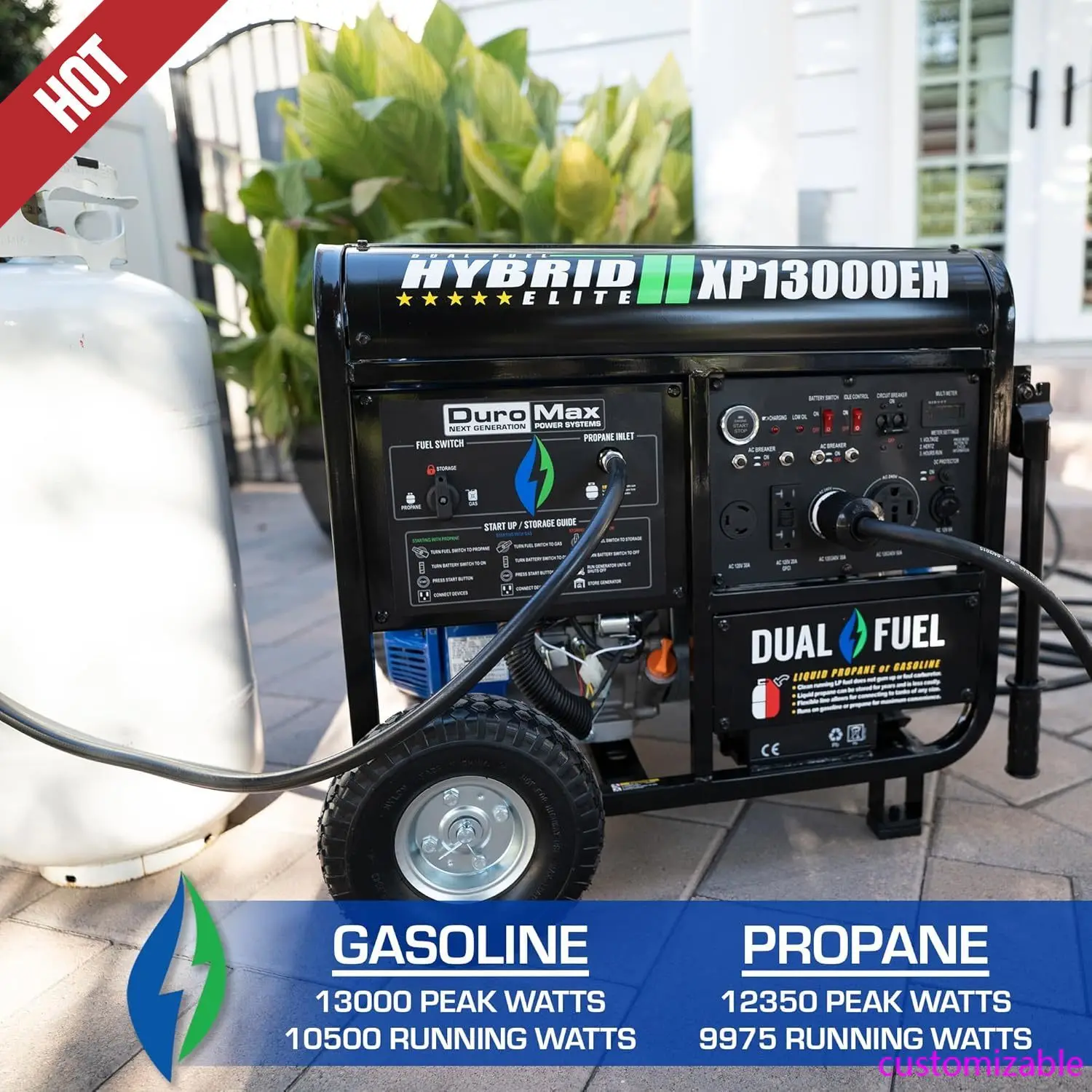 

XP13000EH 13,000-Watt Dual Fuel Portable Generator - Gas & Propane,Electric Start, Whole Home Backup Power,Transfer Switch Ready