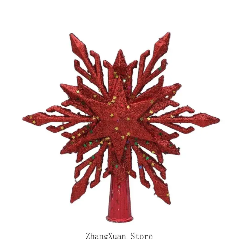 Hochwertige glitzernde Schneeflocken-Weihnachtsbaumspitzen mit einfacher Installation, festlicher Baumschmuck, 3 x – Detail 2