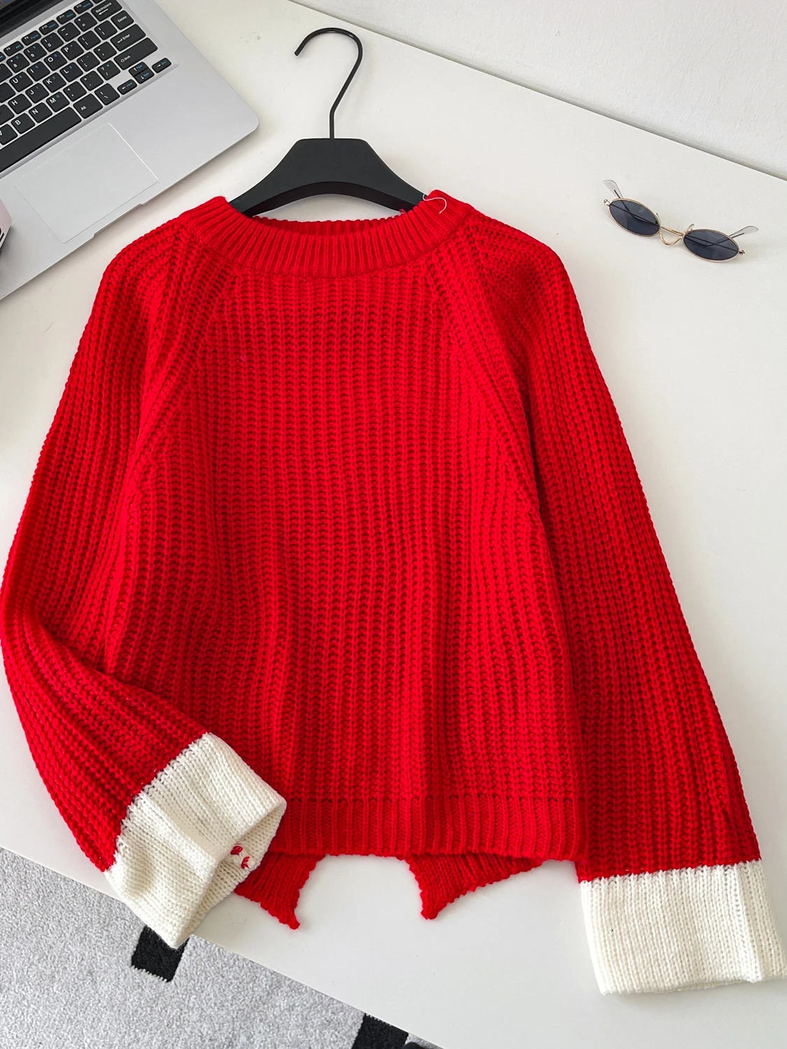 

Женский зимний вязаный свитер свободного кроя с длинными рукавами и круглым вырезом, модный дизайн, разноцветный, с цветовыми блоками, вязаный топ с круглым вырезом