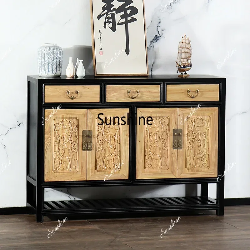 Chinese solid wood furniture old elm hand-painted entrance cabinetT*