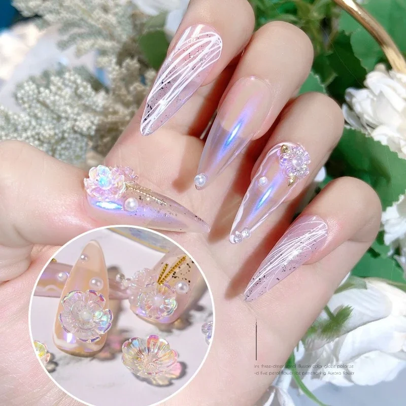 10pcs translucent 3D flower nail charms mixed pack, popular stereo appliques for gorgeous nail polish decorative embellishments