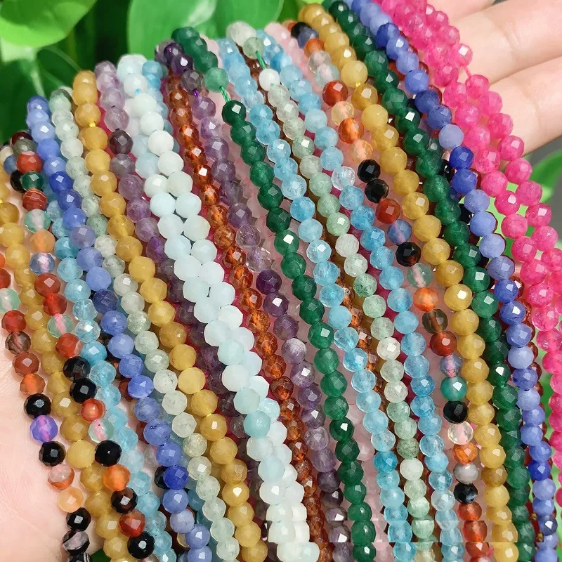 Wholesale 2/3/4mm Natural Stone Amethyst Tiger Eye Tourmaline Zircon Cut Angle Spacing Beads DIY Men's And Women's Bracelet