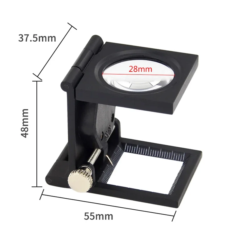 1PC 28mm 10X Metal Foldable Optical Magnifying Glass Desktop Magnifier Measurement Tools with LED Lights Scale 3 Styles