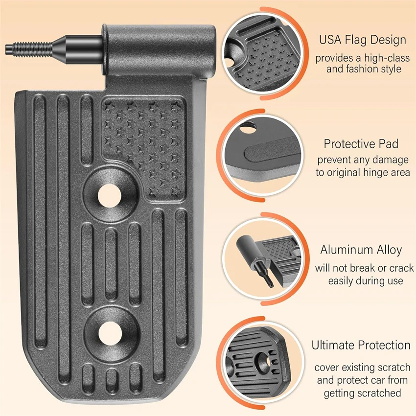 ANX 8-teiliges, robustes Türscharnier-Set aus Aluminium mit US-Flaggenmuster, passend für Wrangler JL JLU & Gladiator JT 2018-2024 Sport Sahara Rubicon – Detail 5