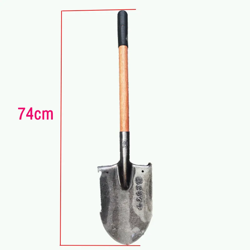 Semi-circular arc manganese steel shovel garden manual turning soil planting tools shovel non-slip 74cm long wooden handle