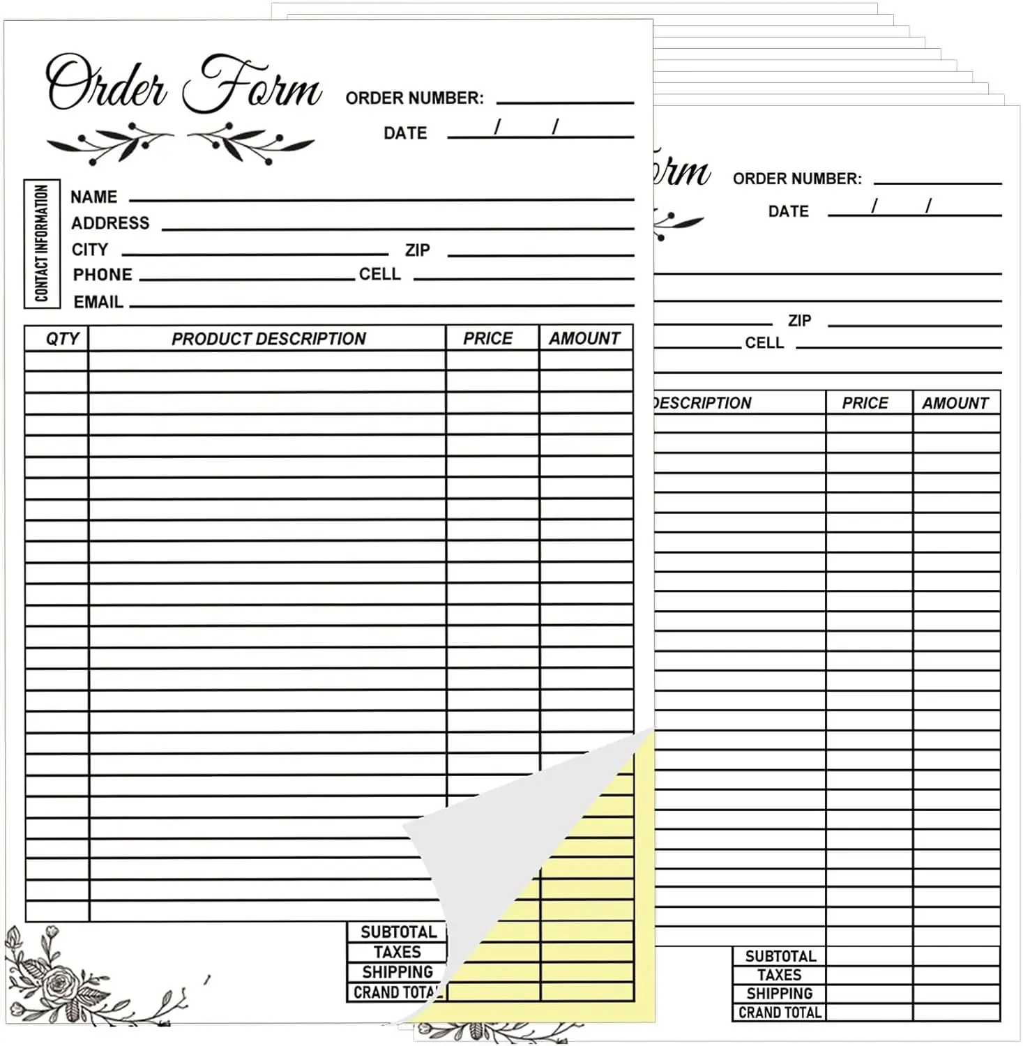 Sales Invoice Order Form Book 2-Part Carbonless Copy Invoice Book for Small Business Supplies 5.5 x 8.26 Inch