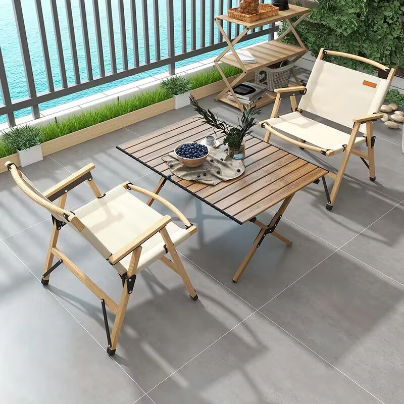 Guter Preis Terrasse Hof Möbel Set Holz faltbare Camping Tisch Picknick klappbare Outdoor Garten Tisch und Stühle Set