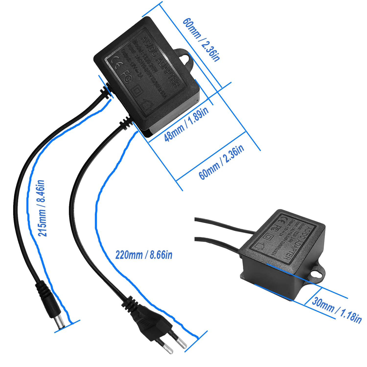 JIENUO 2pcs Power Adapter DC12V 2A Black EU Plug Outdoor Waterproof For CCTV Camera Surveillance System NVR DVR Router LED Monit