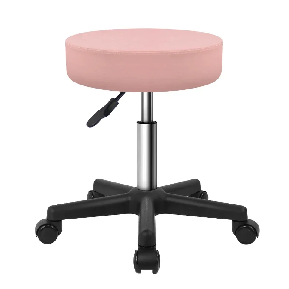 

Round Rolling Stool PU Leather Height Adjustable Swivel Drafting Work SPA Salon Stools Chair with Wheels (Pink)