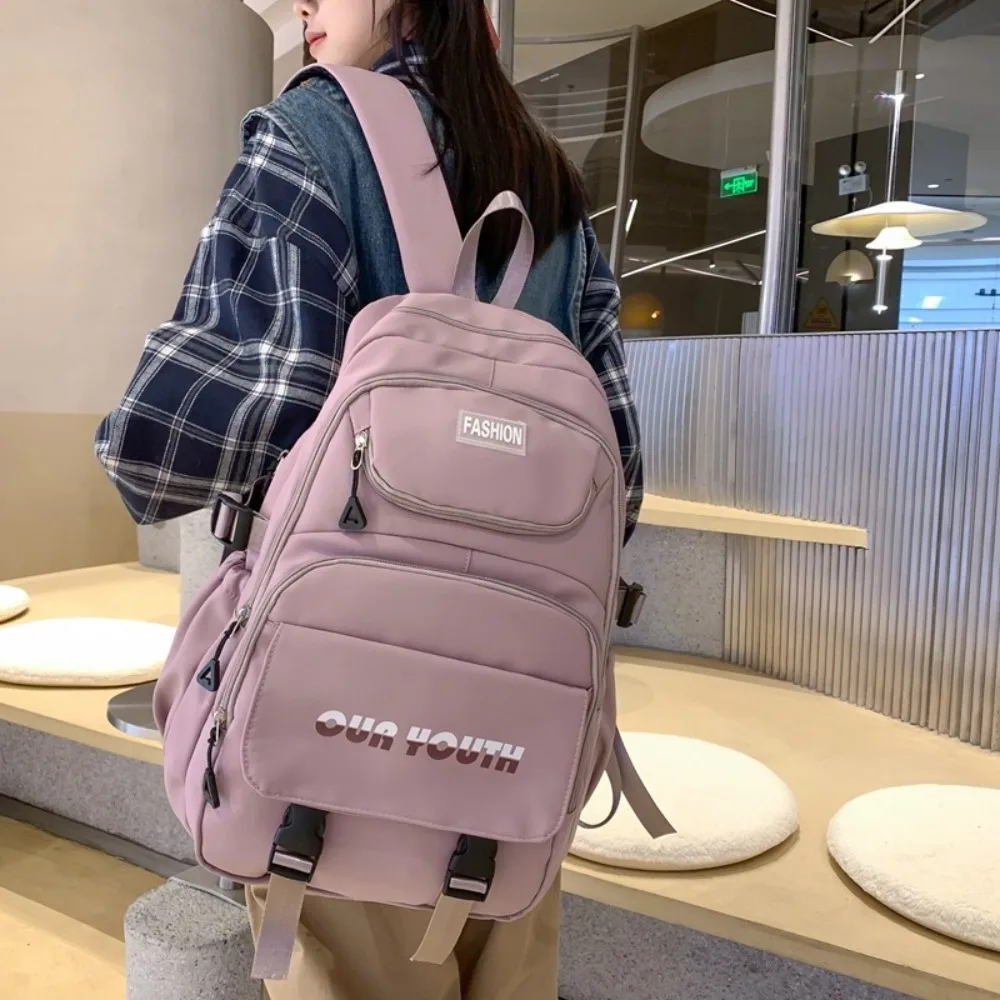 Solid Color Students School Bags Spinal Protection Multi-layer Children Rucksack Waterproof Large Capacity Women's Backpack