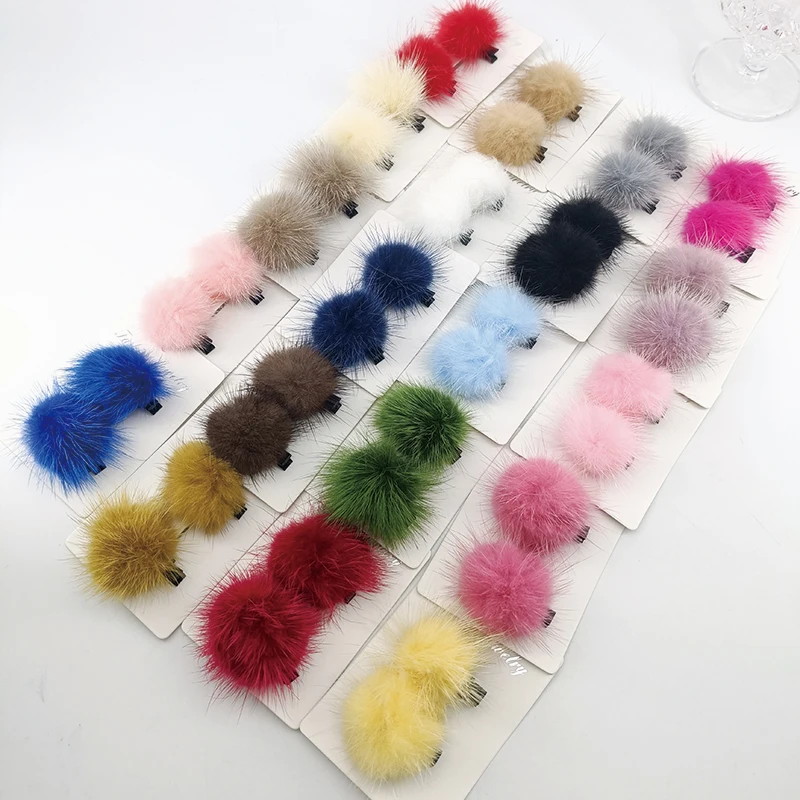 2 PCS 4 cm Nerz BallSweet Frauen Bunte Junge Netizen Einfache Y2k Mädchen Solide Nette Plüsch Zubehör Pony Haarnadel haar Clips – Detail 1