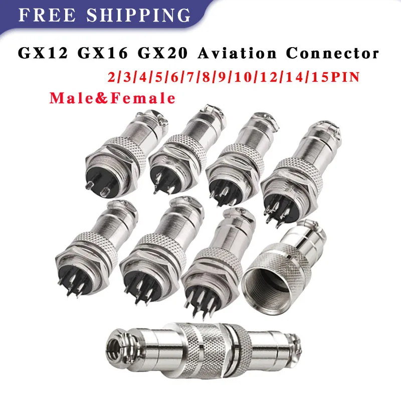 

5/10/20 Sets GX12 GX16 GX20 Aviation Connector Male Female Fixed/Docking Cable Joint Connector 2/3/4/5/6/7/8/9/10/12/14/15 PIN