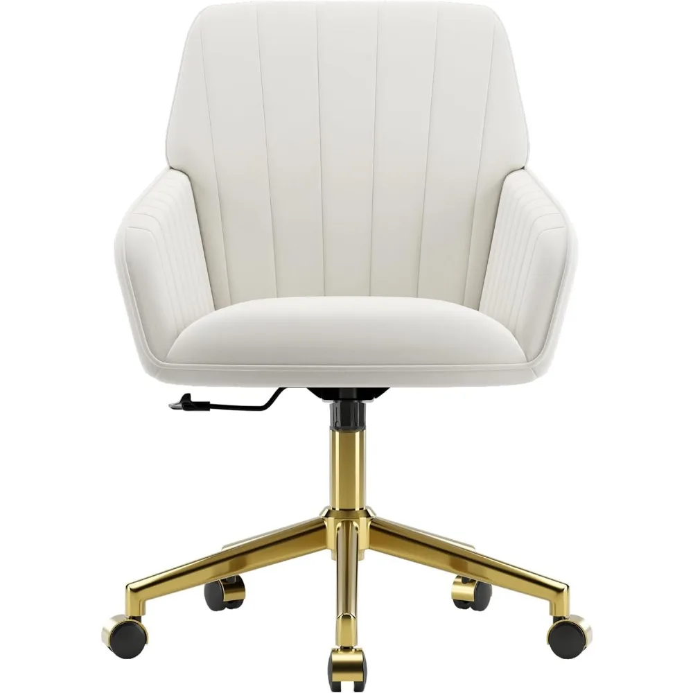 

YISHENG Velvet Home Office Chair with Gold Base Upholstered Tufted Modern Height Adjustable 360 Degree Swivel Desk Chair
