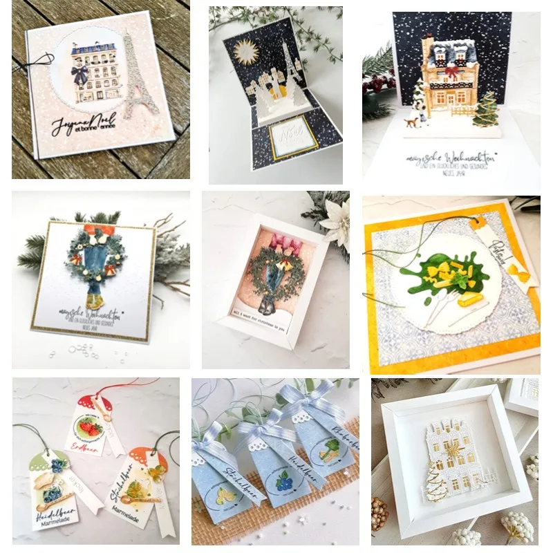 Sellos y troqueles de ventana de Navidad para niños, recién llegado, plantilla de decoración para diario de recortes, plantilla en relieve DIY, 2025