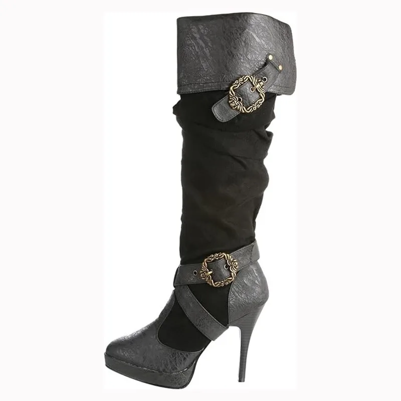 British Style Women Boot Knee High Mature Over The Knee Boot Stiletto  European American Retro Medieval Renaissance Women Shoe image 6