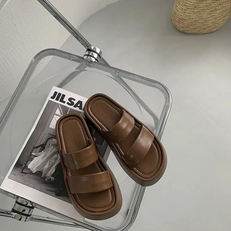 New Woman's Black Casual Gladiator Summer Sandalias Fashion Platform Flats Elegant Open Toe Slippers Comfort Beach Slides