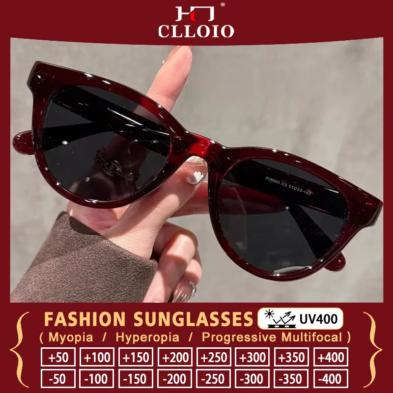 

CLLOIO модные круглые солнцезащитные очки «кошачий глаз» по рецепту, летние очки для путешествий, вождения, близорукости, женские многофокальные очки UV400