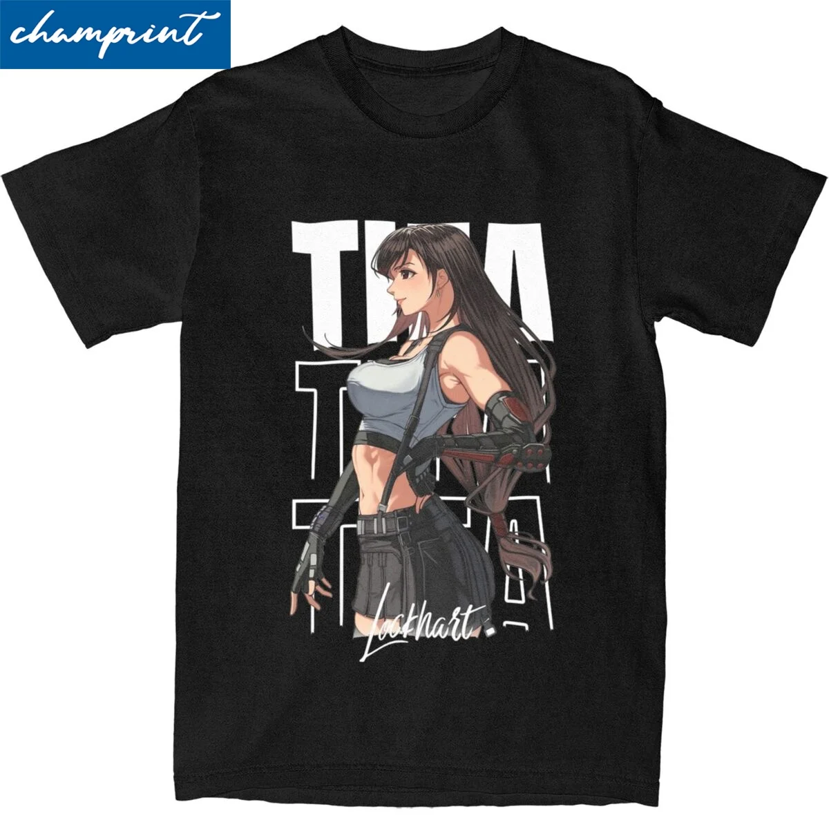 Anime Cheerful Tifa Lockhart Tshirts Unisex Cotton Tops Printed Final Fantasy 7 Crewneck Short Sleeve