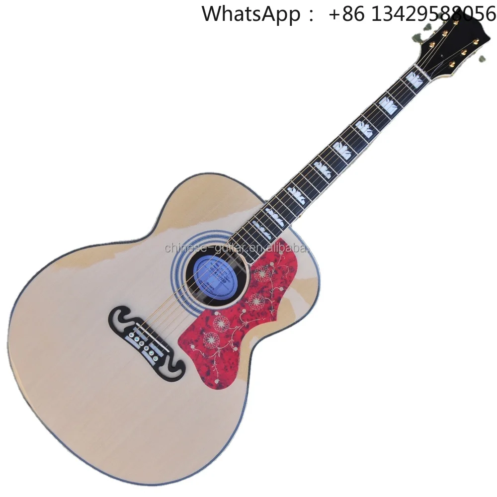 Flyoung Natural Wood Color 43 Inches Acoustic Guitar SJ200 Model ALL Solid Rosewood Back and Side