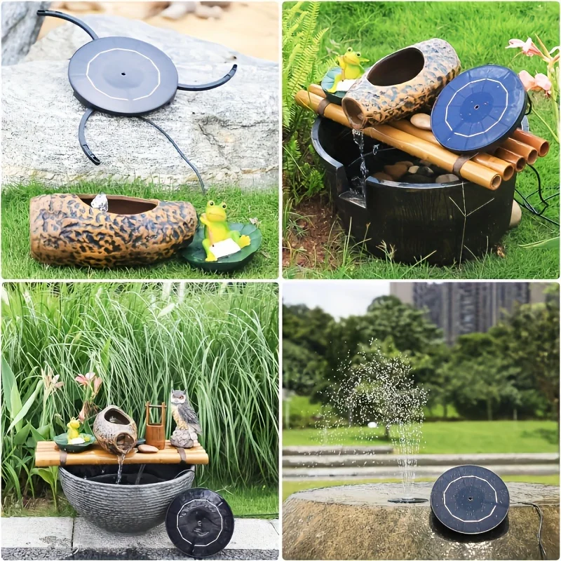 Solar Bird Bath Fountain Pump, Multiple Nozzles,Plastic Outdoor Water Feature for Garden, Pond, Patio, Corded Solar Powered