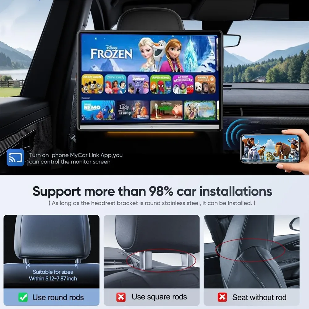 أفضل شاشة مسند رأس للسيارة IPS مقاس 13.3 بوصة تعمل بنظام أندرويد 14 كمبيوتر لوحي 4K HDMI 2G + 32GB ROM لعبة التحكم عن بعد HDMI IR AV FM USB APP