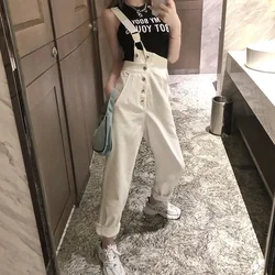 Korean Fashion High Waist Denim Strap Jumpsuits Pants for Women New Loose Fashion Versatile Casual Rompers