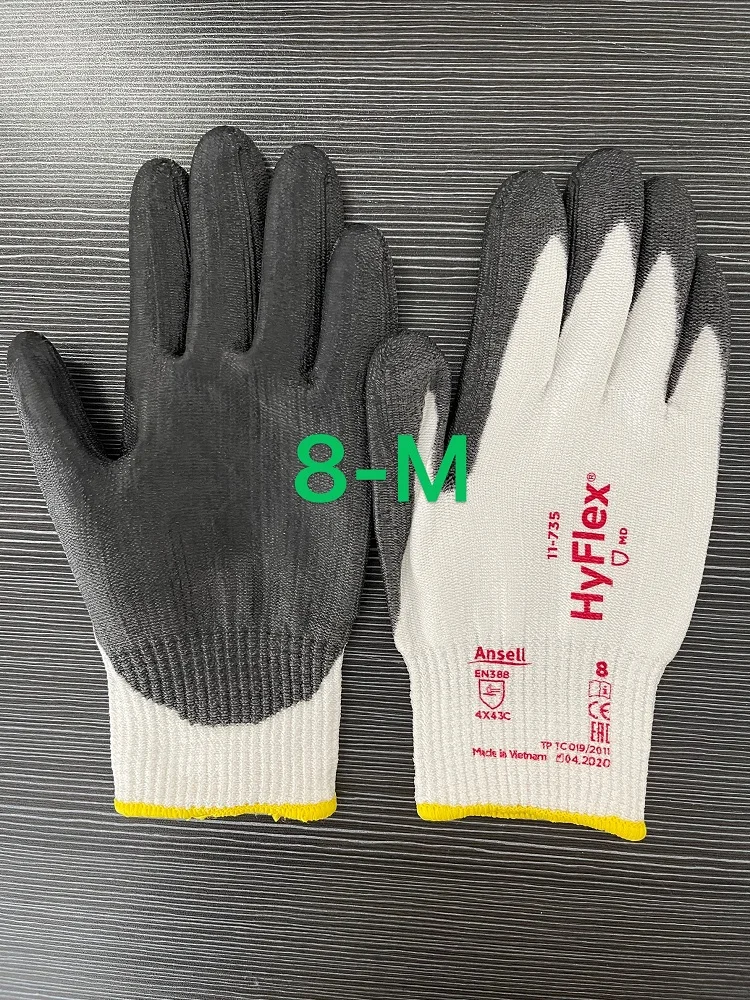 Ansell Hyflex-Guantes Recubiertos de PU, manoplas resistentes al corte 5, 11-735 (12 pares)™Forro de hilo