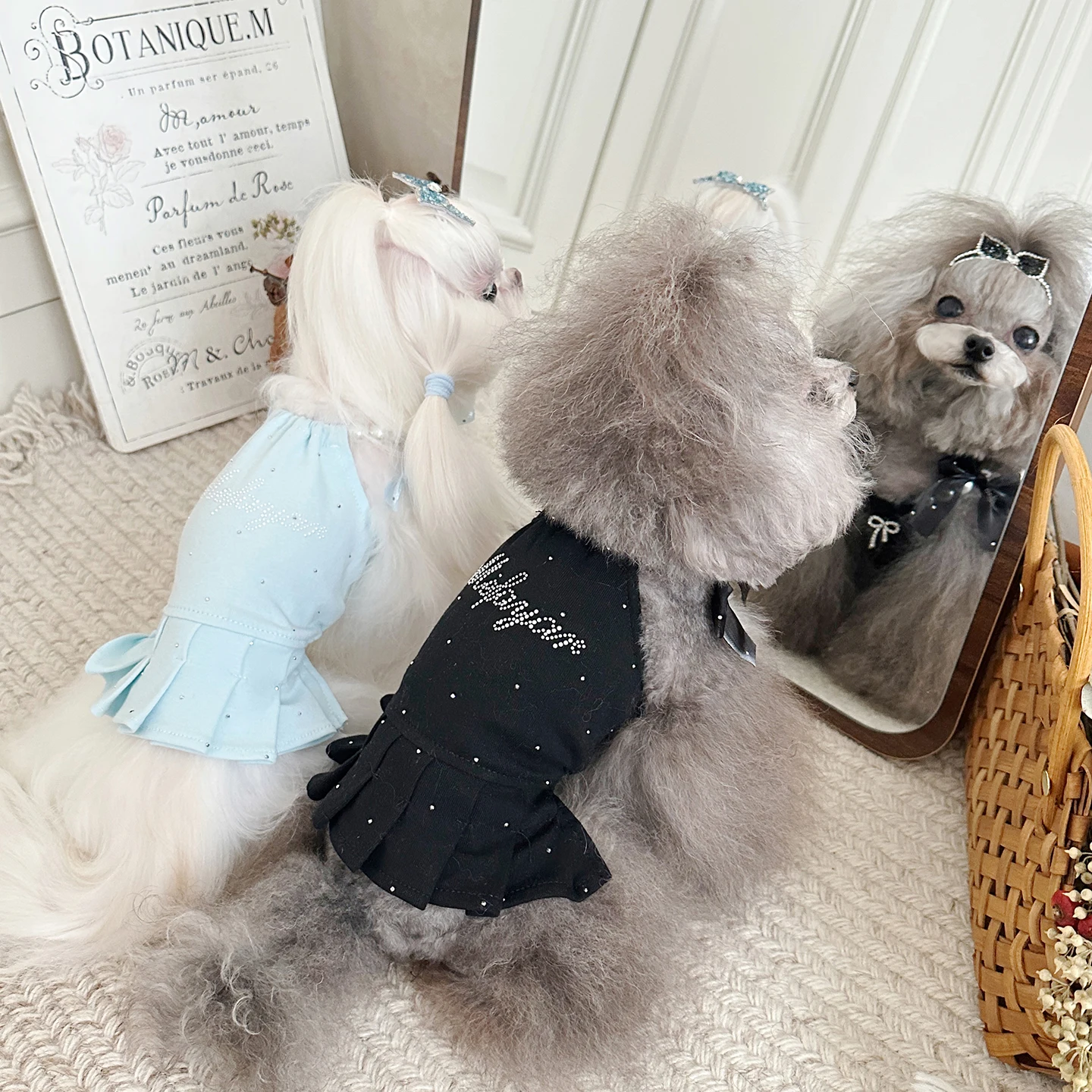 

Spring Autumn New Puppy Clothing Fine Crystal Letter Print Blue Princess Dress For Small Medium Dog Poodle Chihuahua Pet Clothes