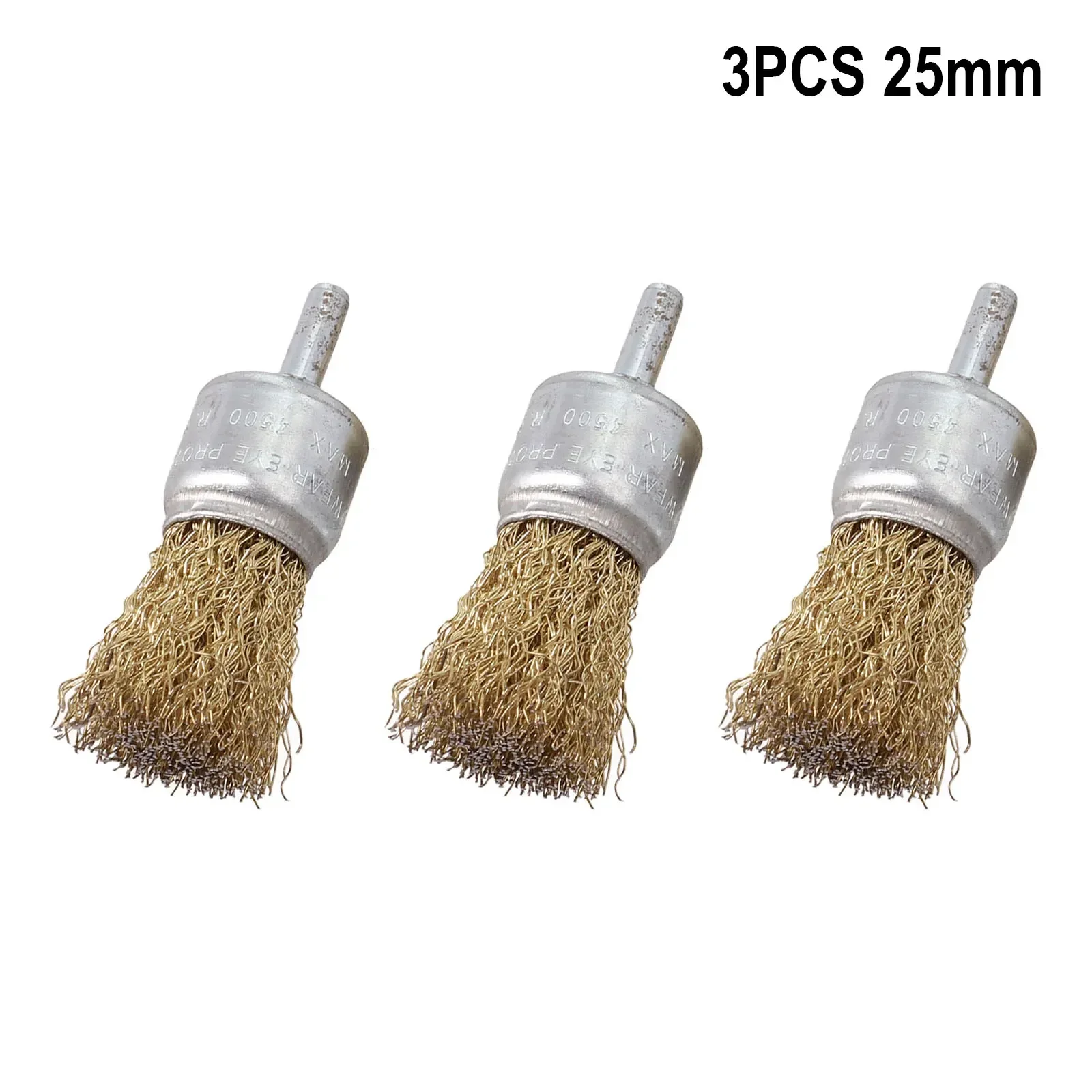 3PC 25mm End Wire Brush Rotary Brass Wire Brush Crimp Cup Set Wheel For Drill Rust Paint Removal Tool Power Tools