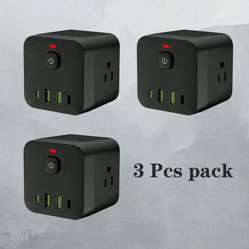 Wall Power Socket With Overload Protection, Mini Compact Socket, 4 Side AC Outputs, 2 USB And 2 Tpye-C Outputs, Master Co