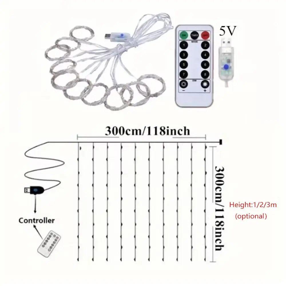 مقاوم للماء 1 متر/2 متر/3 متر LED سلسلة أضواء مع جهاز التحكم عن بعد USB بالطاقة الستار أضواء اكليل أضواء غرفة نوم #6